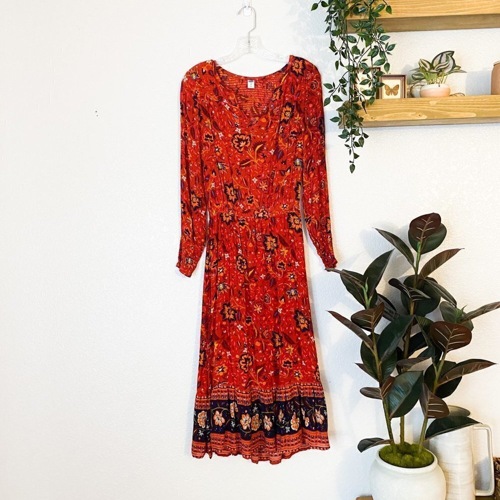 🦋 OLD NAVY Boho Floral Dress XS Teacher Casual Everyday Indie Cottage